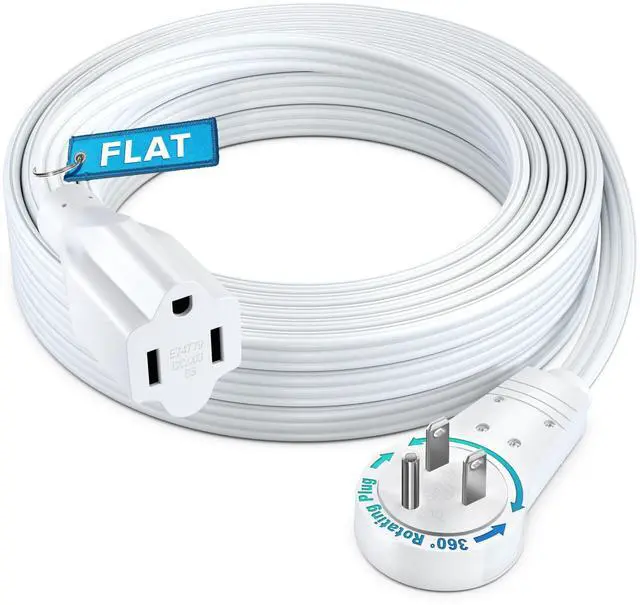 Main image of Maximm 15ft Flat Plug Extension Cord, 360° Rotating 3-Prong, Under Carpet Space Saving Wire, White