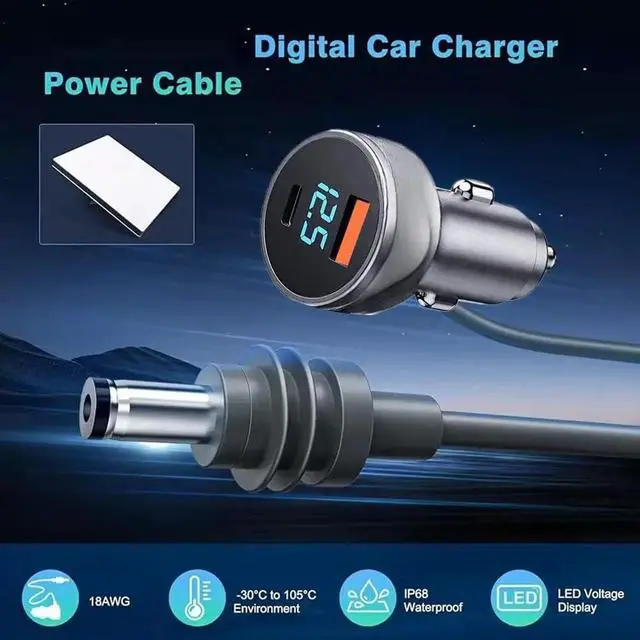 Alt view image 4 of 7 - Lotusland Starlink Mini Cable, 3-in-1 Starlink Mini Car Charger DC Power Cable with Digital Voltage Display,10FT Dedicated 12V48V Adapter with USB-C PD 40W & USB-A 35W Ports for Cars Trucks RVs