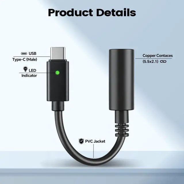 Alt view image 7 of 7 - RVSPARK USB C to DC Adapter for Starlink Mini, Type C Male with Green LED Indicator to DC 5521 Female Power Cord Connector,Starlink Mini Accessories Compatible with USB-C PD 65W/100W/140W