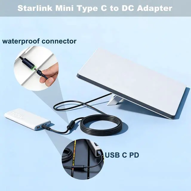 Alt view image 4 of 7 - DC Extension Cable for Starlink Mini , USB C Type-C to DC Power Adapter for Starlink Mini, 18AWG Waterproof PD Protocol Cable Compatible with Power Bank, Power Station, for Camping, RV, Off-Grid