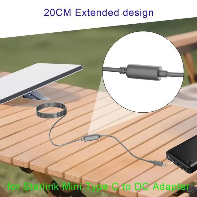 Alt view image 5 of 7 - 20CM USB C to DC Adapter Extension Cable Replacement for Starlink Mini Wire | Compatible with 65W Power Bank PD Chargers,