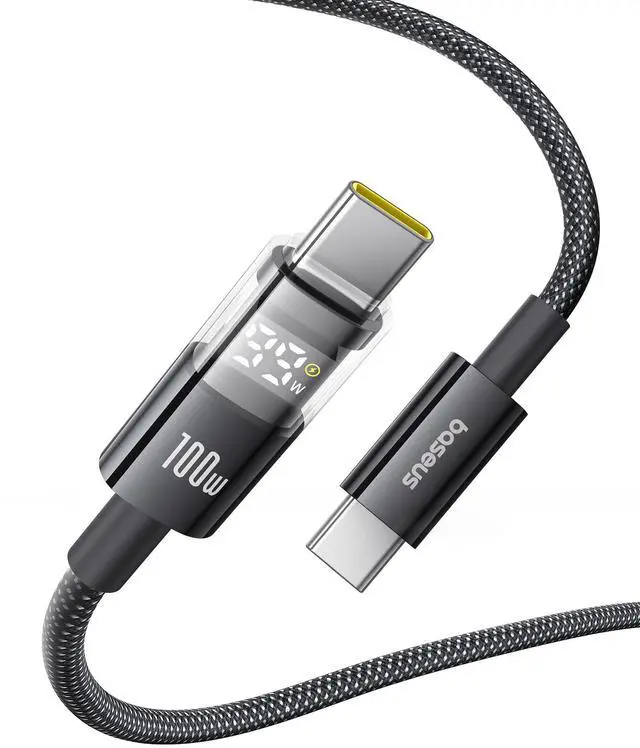 Main image of Baseus USB C Cable, 100W 5A Fast Charging USB C Charger Cable with LED Display, Zinc Alloy Nylon Braided USB C to USB C Cable for iPhone 16/Pro/Plus/Pro Max, MacBook, iPad Pro, Galaxy S24/S23 (6.6ft)
