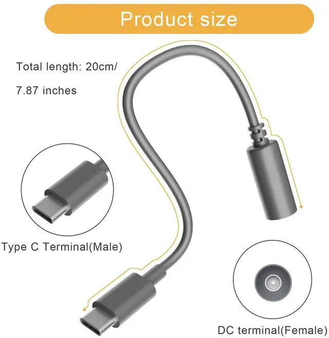 Alt view image 2 of 7 - Starlink Mini Type-C to DC Extension Cable 7.9-inchType-C Input Male to DC Female Output Waterproof Converter Adapter, Compatible With Starlink Mini 65W 20V Charger/Power Bank Replacement Accessories