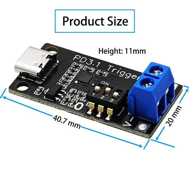 Alt view image 4 of 5 - USB C PD Trigger Board, Type-C PD3.0/3.1 QC Decoy Module, 5V 9V 12V 15V 20V 28V Adjustable Voltage Fast Charge Power Trigger, 140W 5A USB-C Female Input (1-Pack)