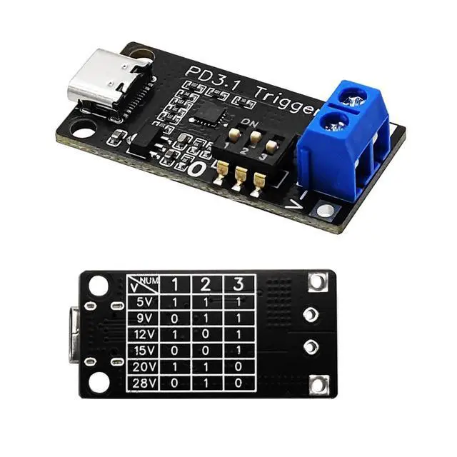 Alt view image 5 of 5 - USB C PD Trigger Board, Type-C PD3.0/3.1 QC Decoy Module, 5V 9V 12V 15V 20V 28V Adjustable Voltage Fast Charge Power Trigger, 140W 5A USB-C Female Input (1-Pack)