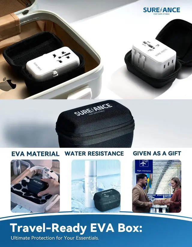 Alt view image 7 of 7 - Sureance 70W Universal Travel Adapter, Plug Adapter with One 65W Fast Charging USB C Cable, 1XUSB-C PD & 2XUSB-A QC, Best Gift Travel Essentials with Type A, C, G, I,J,D Outputs for Europe, Spain