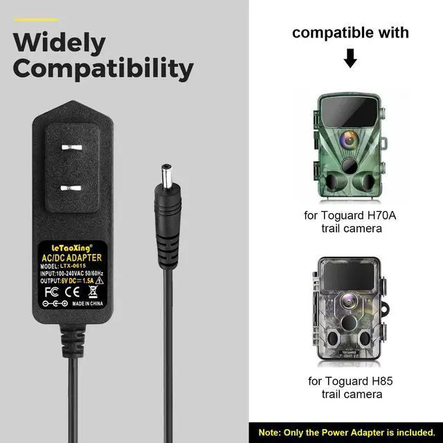 Alt view image 6 of 7 - LeTaoXing 6V 1.5A Power Supply 3.5mm x 1.35mm Mains AC-DC 9W Adapter 3.5mmx1.35mm for APEMAN Trail Cam H70 Hunting/Campark T100 Wildlife Camera, Toguard H85 Trail Camera