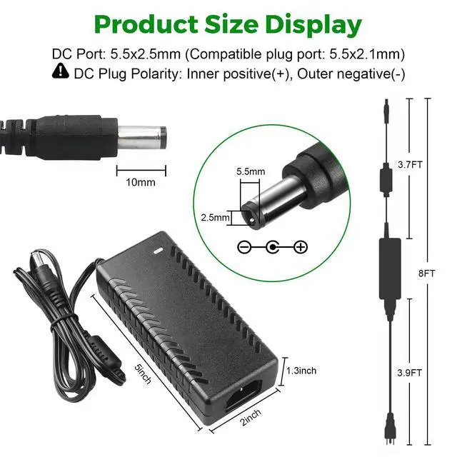Alt view image 2 of 7 - LeTaoXing 12V 7A Power Supply, AC 100-240V to DC 12V 7A Adapter, 5.5x2.5mm Barrel Connector, Compatible with LED Strip Lights, LCD Monitor, CCTV Cameras
