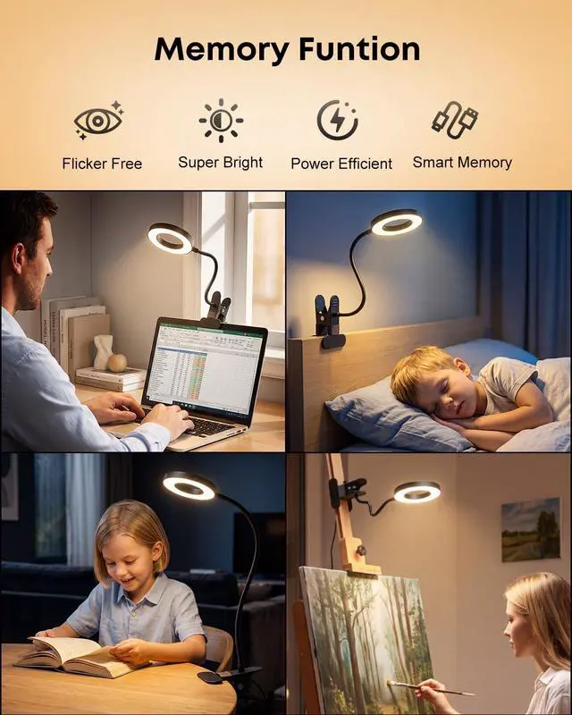 Alt view image 4 of 7 - LINTYLE Clip on Light 5W Desk Lamp, Eye Caring Reading Light for Bed | 3 Colors & 6 Brightness, 48 LED Beads, 360° Flexible Metal Gooseneck,Black