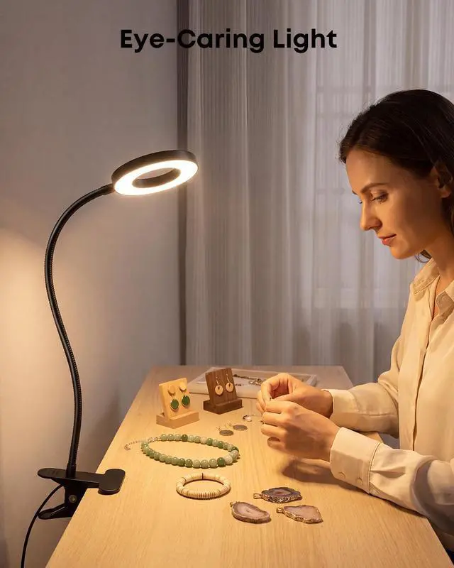 Alt view image 6 of 7 - LINTYLE Clip on Light 5W Desk Lamp, Eye Caring Reading Light for Bed | 3 Colors & 6 Brightness, 48 LED Beads, 360° Flexible Metal Gooseneck,Black
