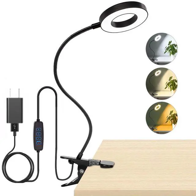 Main image of Brokimis Clip on Light LED Reading Book Study Eye Protection Desk Lamp | 3 Color Modes 10 Brightness 360° Flexible Gooseneck Student Dormitory Office Desk Lamp at Night in Bed