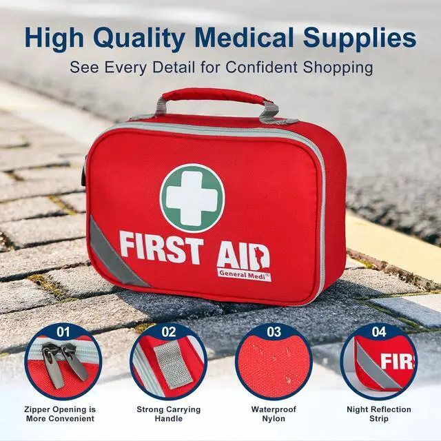 Alt view image 5 of 7 - General Medi 2-in-1 First Aid Kit (215 Piece Set) + 43 Piece Mini First Aid Kit -Includes Ice(Cold) Pack, Moleskin Pad and Emergency Blanket for Travel, Home, Office, Car, Workplace