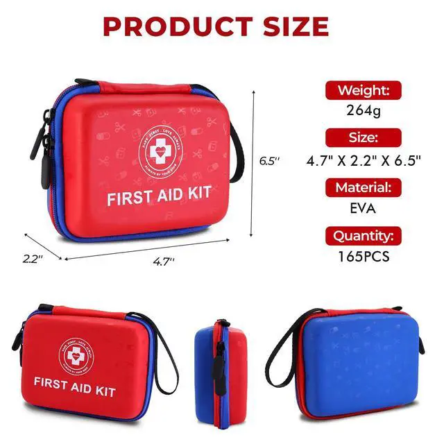 Alt view image 2 of 3 - Small First Aid Kit - 165 Piece Dual-Color Emergency Medical Kit with Hard Shell & Fluorescent Exterior Coating, Emergency First Aid Kit for Home, Car, Travel, Hiking & Outdoor(Red/Blue)