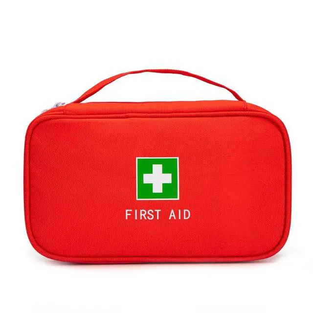 Alt view image 2 of 7 - Jipemtra Red First Aid Bag Empty Travel Rescue Pouch First Responder Storage Medicine Emergency Bag for Car Home Office Kitchen Sport Outdoors (Red with Handle Green Print)