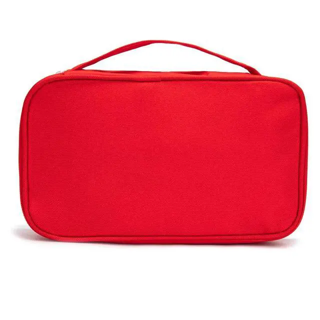 Alt view image 4 of 7 - Jipemtra Red First Aid Bag Empty Travel Rescue Pouch First Responder Storage Medicine Emergency Bag for Car Home Office Kitchen Sport Outdoors (Red with Handle Green Print)