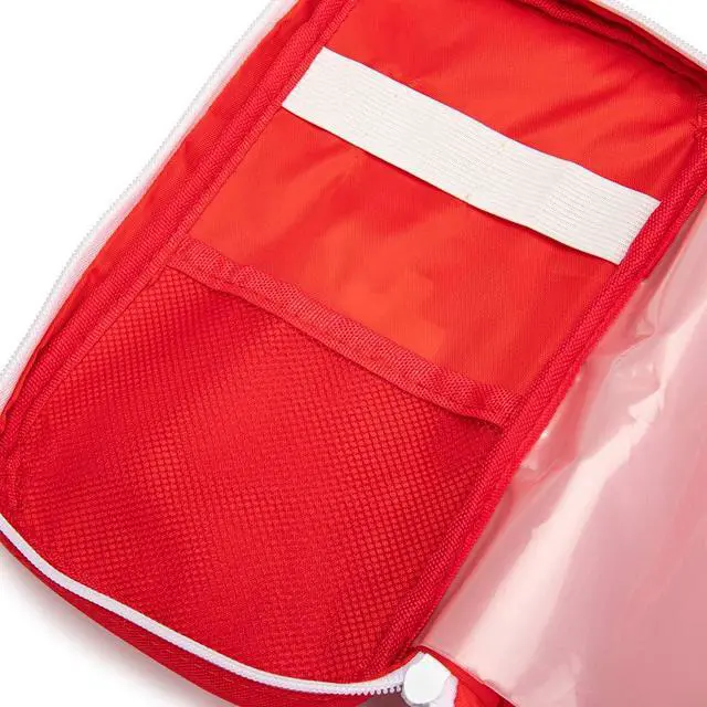 Alt view image 7 of 7 - Jipemtra Red First Aid Bag Empty Travel Rescue Pouch First Responder Storage Medicine Emergency Bag for Car Home Office Kitchen Sport Outdoors (Red with Handle Green Print)
