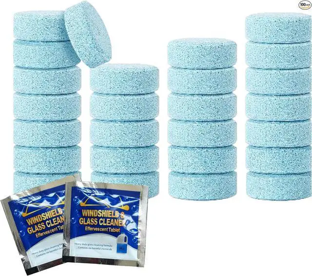 Main image of Santa Nope 100 Pcs Windshield Washer Fluid Tablets Solid Concentrated Glass Cleaner for Car, Kitchen, Windows 1 Tablet Makes 1 Gallon Effervescent Wiper Fluid, No Harsh Chemicals