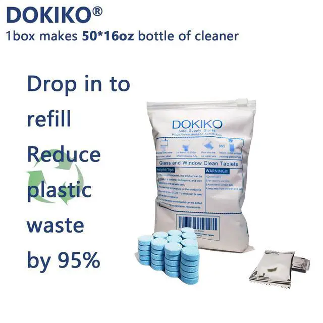 Alt view image 3 of 7 - DOKIKO Glass Cleaner Refill Tablets - 50 Eco-Friendly Refill Packs,800fl oz Spray,Plastic-Free Formula for Windows, Mirrors & Windshields