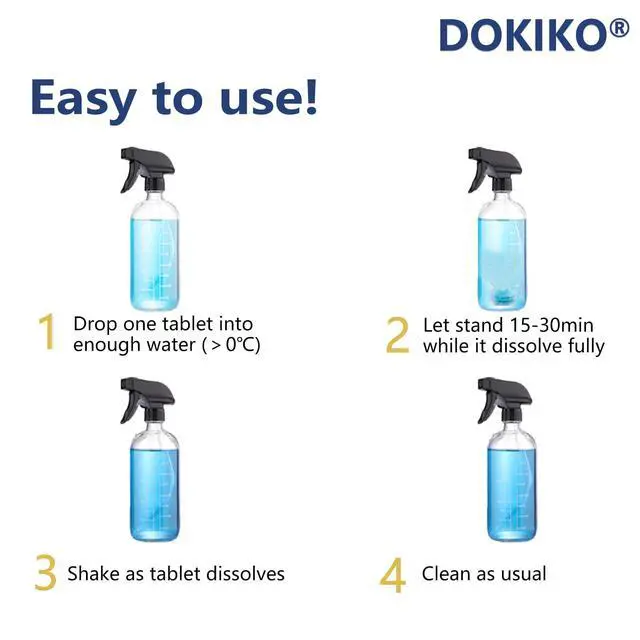Alt view image 5 of 7 - DOKIKO Glass Cleaner Refill Tablets - 50 Eco-Friendly Refill Packs,800fl oz Spray,Plastic-Free Formula for Windows, Mirrors & Windshields