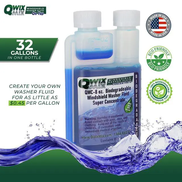 Alt view image 3 of 7 - Qwix Mix Windshield Washer Fluid Concentrate, 1 Bottle Makes 32 Gallons, 1/4 oz. Makes 1 Gallon 100% Biodegradable