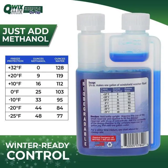 Alt view image 4 of 7 - Qwix Mix Windshield Washer Fluid Concentrate, 1 Bottle Makes 32 Gallons, 1/4 oz. Makes 1 Gallon 100% Biodegradable