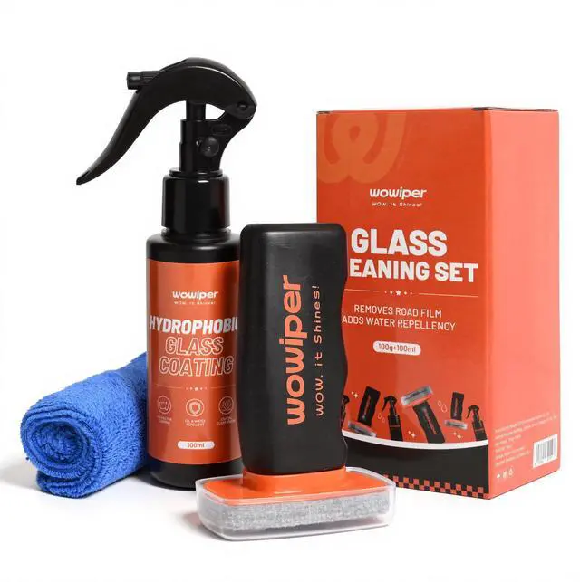 Main image of WOWIPER Windshield Glass Coating Kit, 100g Glass Prep Cleaner + 100ml Rain Repellent Spray, Hydrophobic Water Beading Protection, Removes Light Oil Film and Road Grime