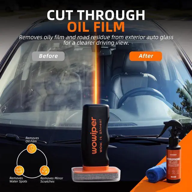 Alt view image 2 of 7 - WOWIPER Windshield Glass Coating Kit, 100g Glass Prep Cleaner + 100ml Rain Repellent Spray, Hydrophobic Water Beading Protection, Removes Light Oil Film and Road Grime