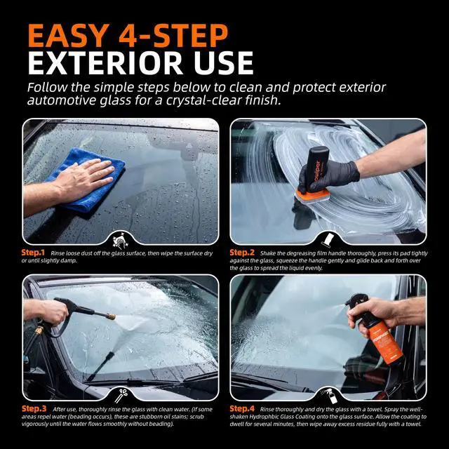 Alt view image 4 of 7 - WOWIPER Windshield Glass Coating Kit, 100g Glass Prep Cleaner + 100ml Rain Repellent Spray, Hydrophobic Water Beading Protection, Removes Light Oil Film and Road Grime