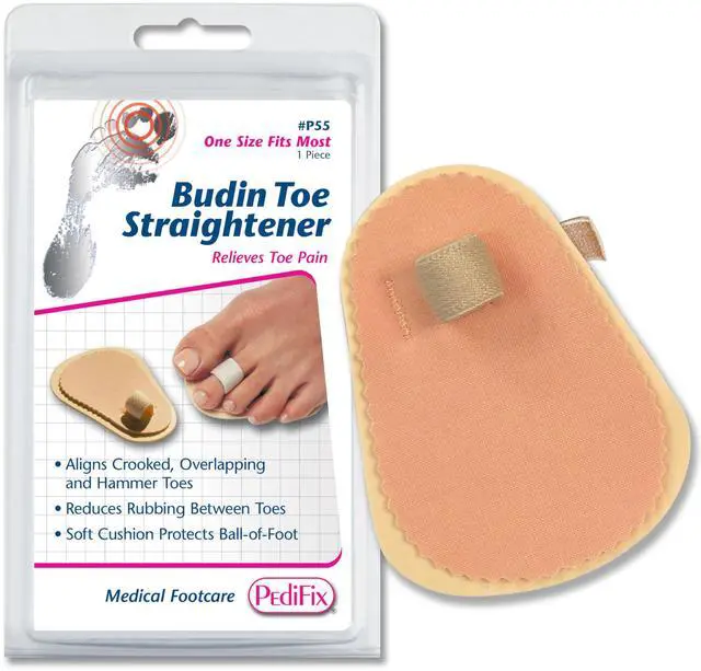 Main image of Pedifix Budin Toe Straightener with Metatarsal Cushion Pad 1 Pack | Soft loop aligns crooked, overlapping or hammer toes, while the cushioned metatarsal pad relieves forefoot pressure.