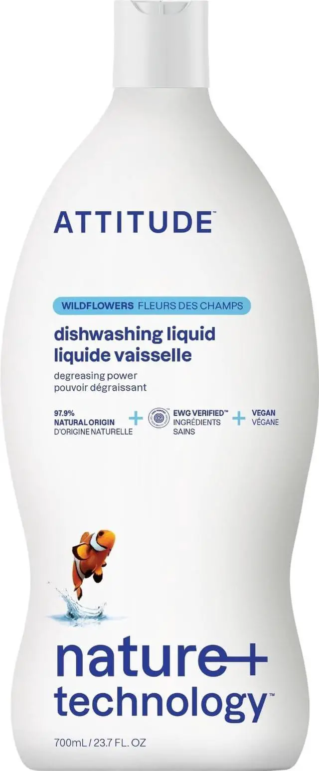 Main image of ATTITUDE Dish Soap, EWG Verified, Plant-Based & Vegan Dishwashing Liquid, Naturally Derived, Wildflowers Scent, 23.7 Fl Oz