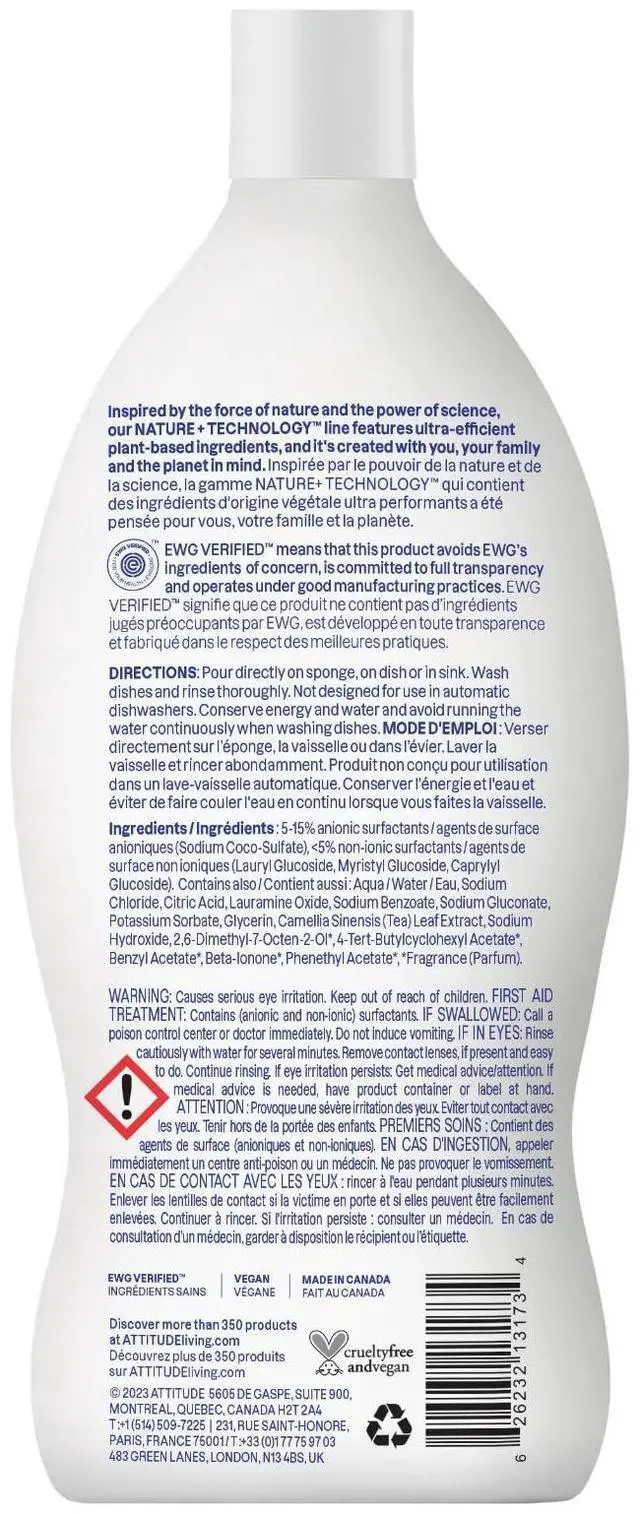 Alt view image 7 of 7 - ATTITUDE Dish Soap,EWG Verified,Plant-Based & Vegan Dishwashing Liquid,Naturally Derived,Wildflowers Scent,23.7 Fl Oz,(Pack of 2)