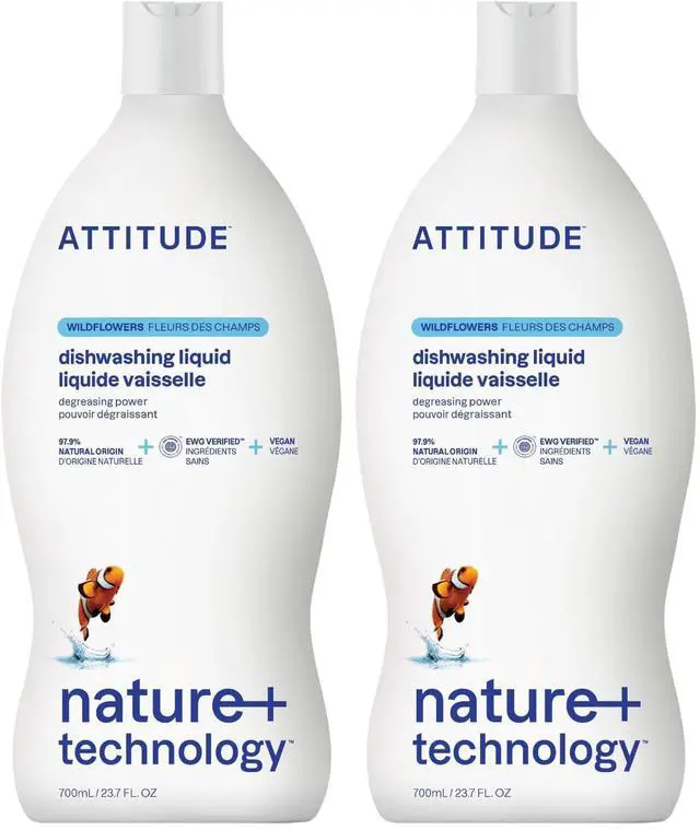 Main image of ATTITUDE Dish Soap,EWG Verified,Plant-Based & Vegan Dishwashing Liquid,Naturally Derived,Wildflowers Scent,23.7 Fl Oz,(Pack of 2)