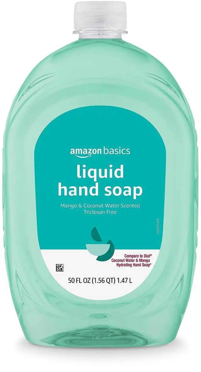 Main image of Amazon Basics Liquid Hand Soap Refill, Mango and Coconut Water Scent, Triclosan-Free, Dermatologist Tested, pH Balanced, Paraben-Free, 50 Fl Oz (Pack of 1) (Previously Solimo)