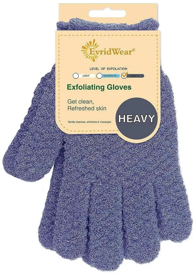 Main image of Evridwear Exfoliating Dual Texture Bath Gloves for Shower, Spa, Massage and Body Scrubs, Dead Skin Cell Remover, Gloves with Hanging Loop (1 Pair Heavy Glove)
