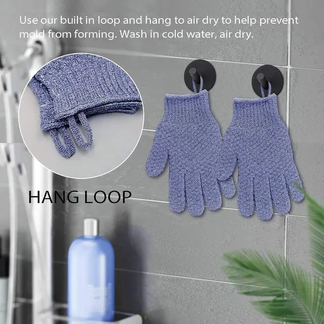Alt view image 4 of 7 - Evridwear Exfoliating Dual Texture Bath Gloves for Shower, Spa, Massage and Body Scrubs, Dead Skin Cell Remover, Gloves with Hanging Loop (1 Pair Heavy Glove)