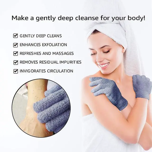 Alt view image 3 of 7 - Evridwear Exfoliating Dual Texture Bath Gloves for Shower, Spa, Massage and Body Scrubs, Dead Skin Cell Remover, Gloves with Hanging Loop (1 Pair Heavy Glove)