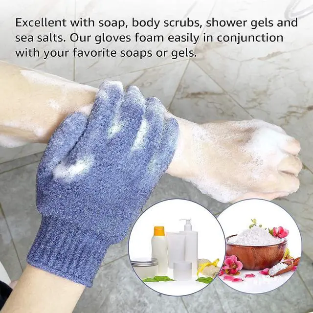 Alt view image 6 of 7 - Evridwear Exfoliating Dual Texture Bath Gloves for Shower, Spa, Massage and Body Scrubs, Dead Skin Cell Remover, Gloves with Hanging Loop (1 Pair Heavy Glove)