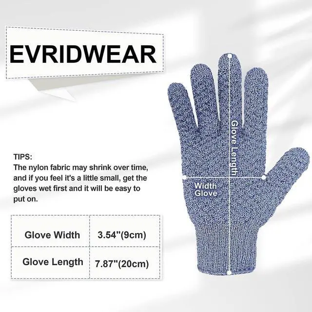 Alt view image 7 of 7 - Evridwear Exfoliating Dual Texture Bath Gloves for Shower, Spa, Massage and Body Scrubs, Dead Skin Cell Remover, Gloves with Hanging Loop (1 Pair Heavy Glove)