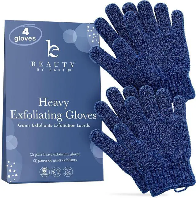 Main image of Exfoliating Glove (4 pcs, 2 Pairs) - Heavy Shower Gloves for Body Scrub | Exfoliates & Removes Dead Skin