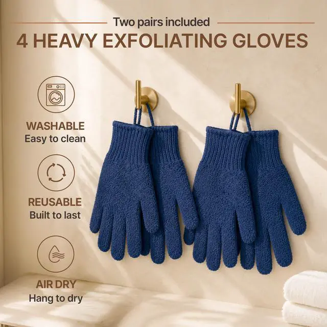 Alt view image 6 of 7 - Exfoliating Glove (4 pcs, 2 Pairs) - Heavy Shower Gloves for Body Scrub | Exfoliates & Removes Dead Skin