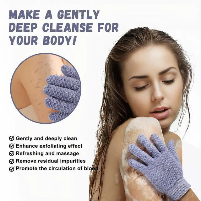 Alt view image 2 of 6 - Exfoliating Dual Texture Bath Gloves for Shower Spa Massage and Body Scrubs, Dead Skin Cell Remover, body scrubber with Hanging Loop