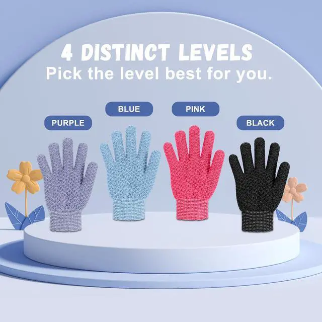 Alt view image 5 of 6 - Exfoliating Dual Texture Bath Gloves for Shower Spa Massage and Body Scrubs, Dead Skin Cell Remover, body scrubber with Hanging Loop