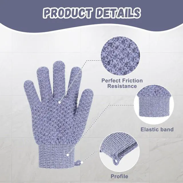 Alt view image 6 of 6 - Exfoliating Dual Texture Bath Gloves for Shower Spa Massage and Body Scrubs, Dead Skin Cell Remover, body scrubber with Hanging Loop