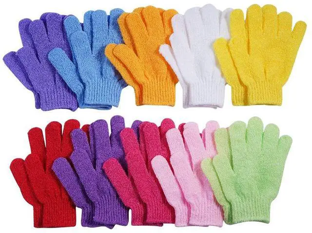 Main image of 10 Pairs Exfoliating Gloves, 100% Nylon Double Sided 10 Colors | For Beauty Spa Massage, Skin Shower Body Scrubber, Bathing Accessories
