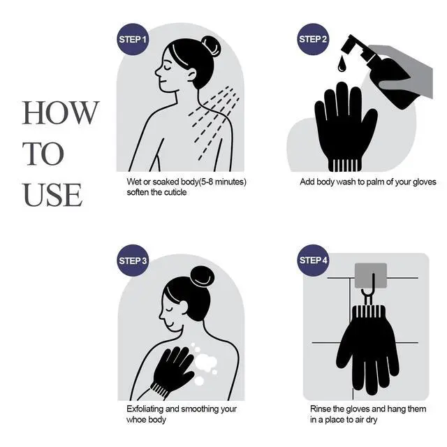 Alt view image 3 of 7 - Evridwear Exfoliating Dual Texture Bath Gloves for Shower, Spa, Massage and Body Scrubs, Dead Skin Cell Remover, Gloves with Hanging Loop (1 Pair Black Heavy Glove)