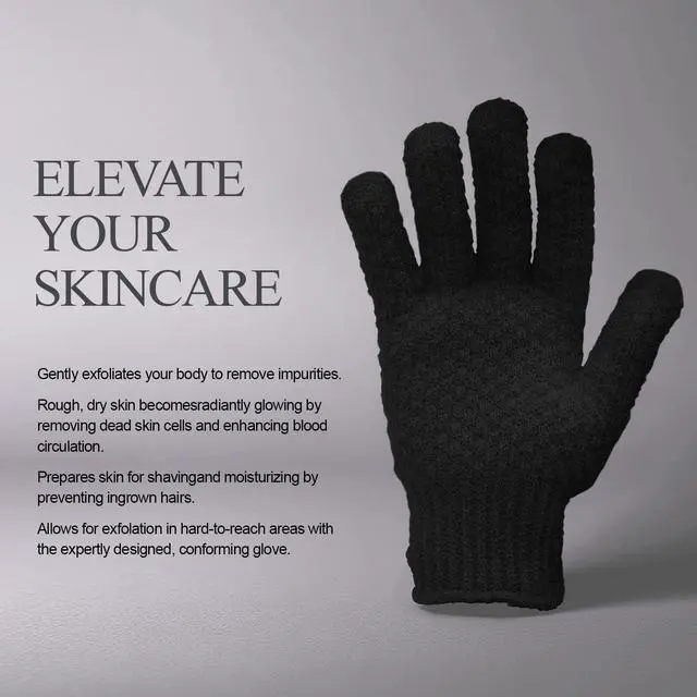 Alt view image 4 of 7 - Evridwear Exfoliating Dual Texture Bath Gloves for Shower, Spa, Massage and Body Scrubs, Dead Skin Cell Remover, Gloves with Hanging Loop (1 Pair Black Heavy Glove)