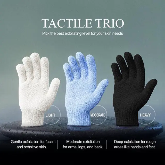 Alt view image 5 of 7 - Evridwear Exfoliating Dual Texture Bath Gloves for Shower, Spa, Massage and Body Scrubs, Dead Skin Cell Remover, Gloves with Hanging Loop (1 Pair Black Heavy Glove)