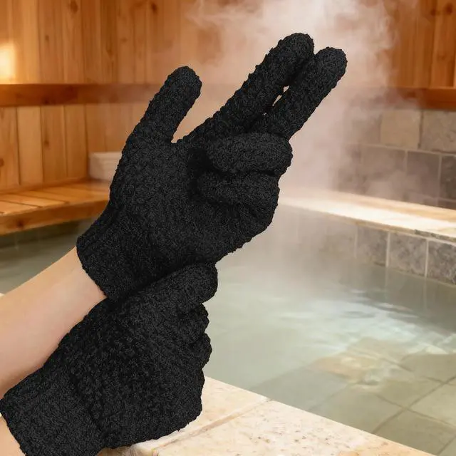 Alt view image 6 of 7 - Evridwear Exfoliating Dual Texture Bath Gloves for Shower, Spa, Massage and Body Scrubs, Dead Skin Cell Remover, Gloves with Hanging Loop (1 Pair Black Heavy Glove)