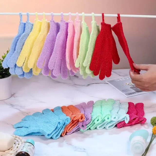 Alt view image 6 of 7 - Shower Gloves 24 Pcs Exfoliating with Hanging Loop, 12 Colors | Body Scrub Gloves for Beauty Spa Massage, Skin Shower Body Scrubber