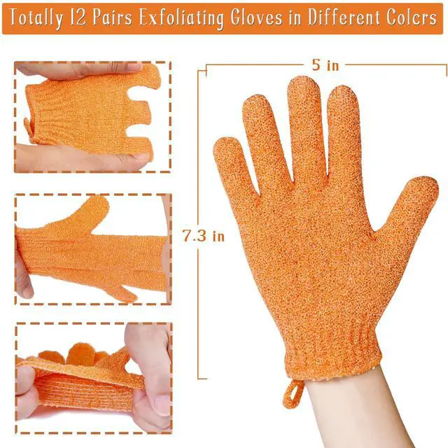 Alt view image 2 of 7 - Shower Gloves 24 Pcs Exfoliating with Hanging Loop, 12 Colors | Body Scrub Gloves for Beauty Spa Massage, Skin Shower Body Scrubber